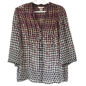 CJ Banks Sheer Pink / Orange / Black / White 3/4 Sleeve Blouse Size X